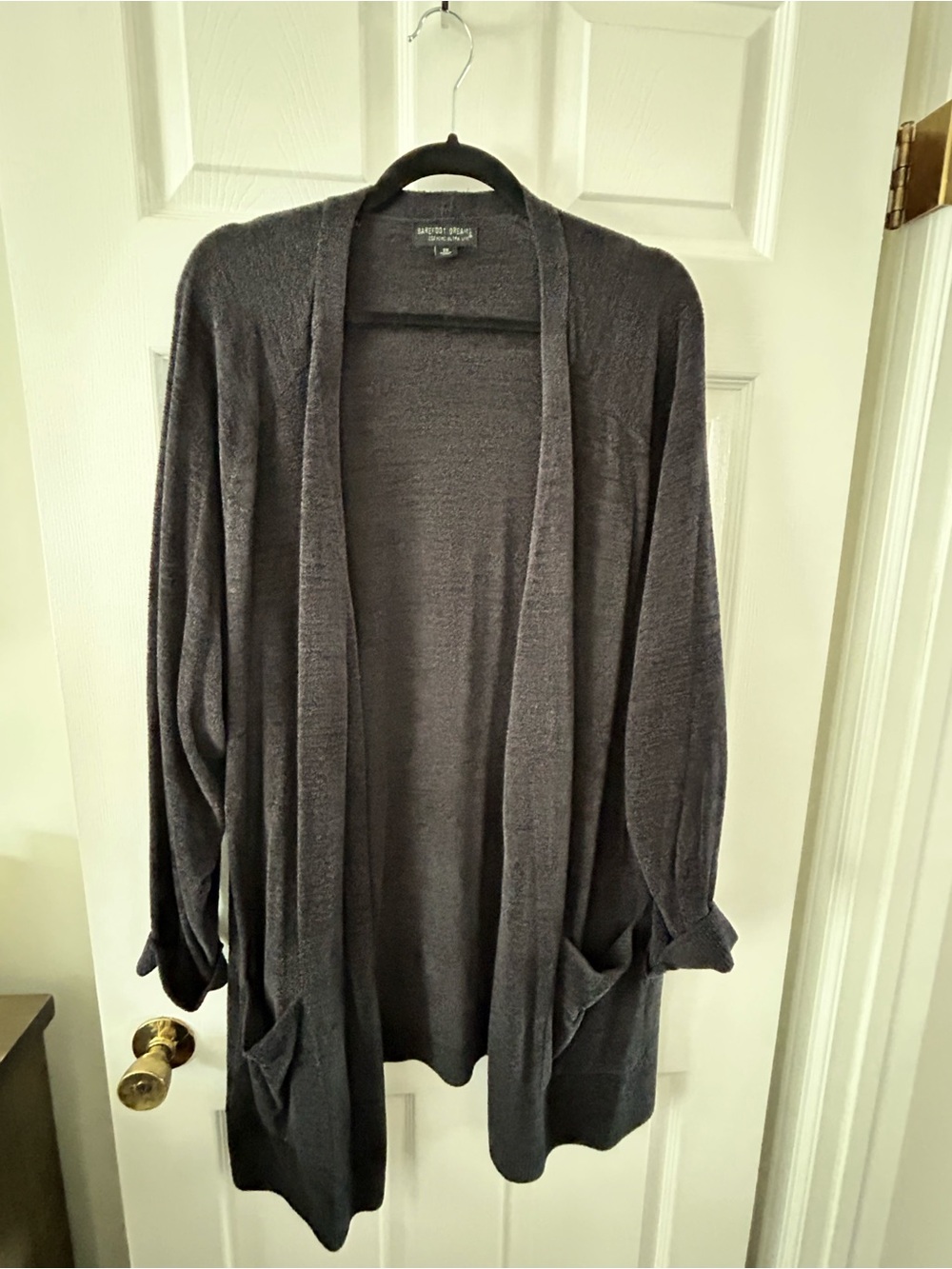 Barefoot Dreams Open-Front Draped Cardigan - Charcoal Gray